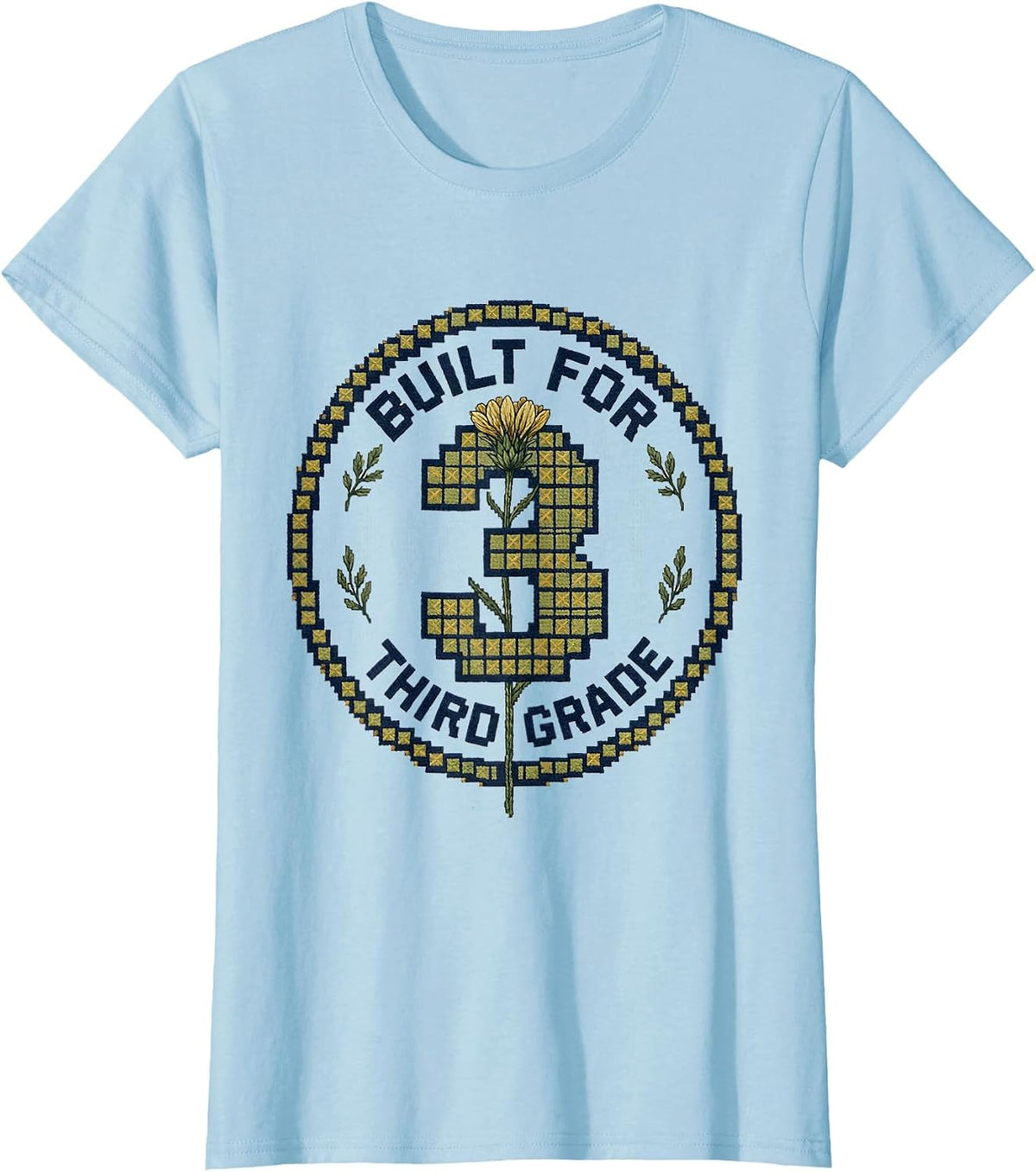 Built For Third Grade Retro Teacher Wildflower T-Shirt - Baby Blue