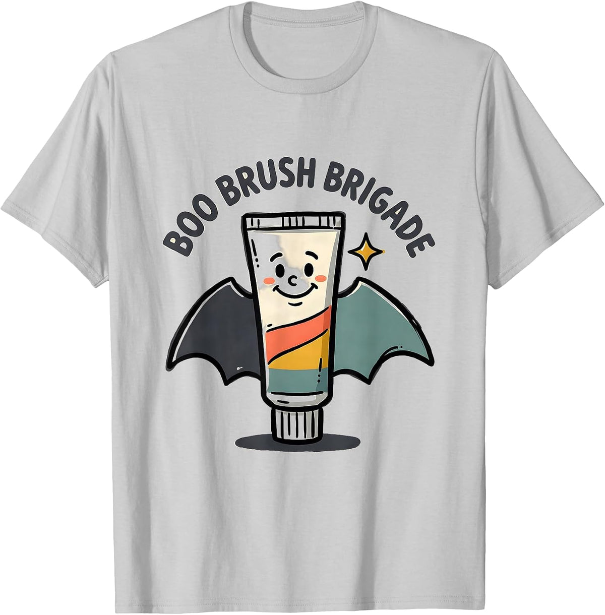 Men's Boo Brush Brigade Funny Dental Hygienist Halloween Costume T-Shirt - Silver Grey