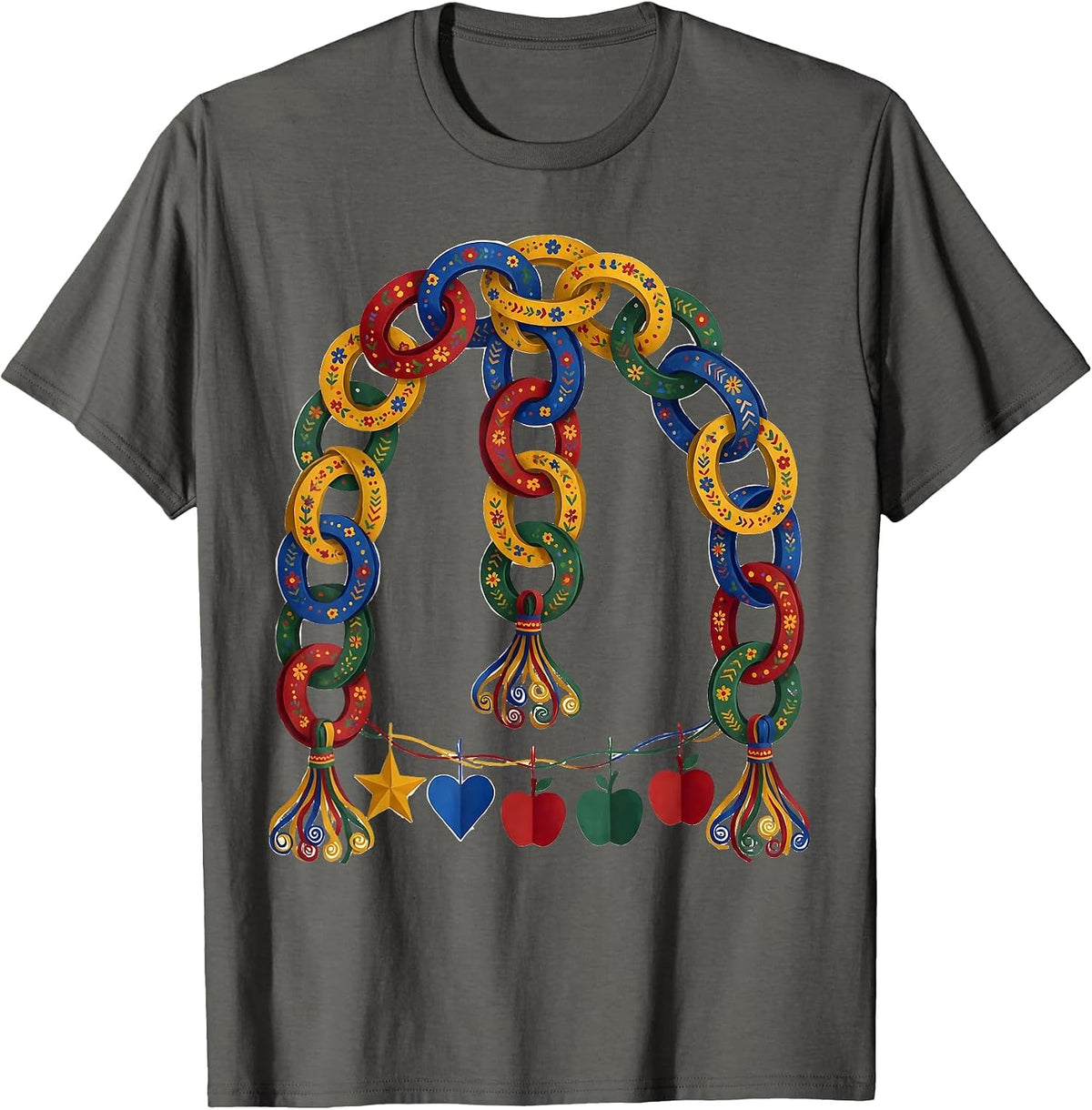 Kindergarten Teacher Construction Paper Chain Garland T-Shirt - Asphalt Grey