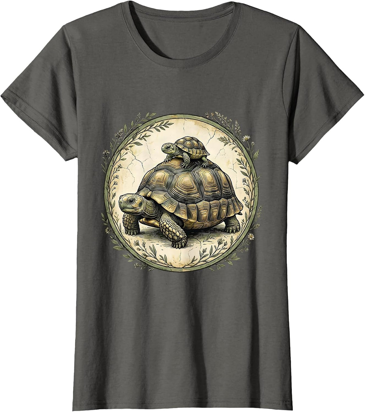 Women's Mama Tortoise With Hatchling On Her Back T-Shirt - Asphalt Grey