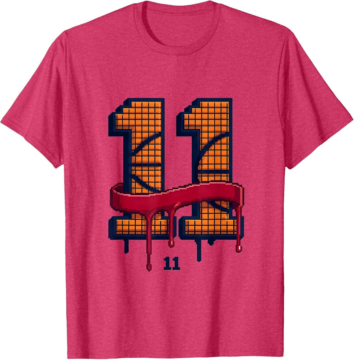 11 Pixel Art Baseball Birthday Boy Ice Cream Drip T-Shirt - Red Heather