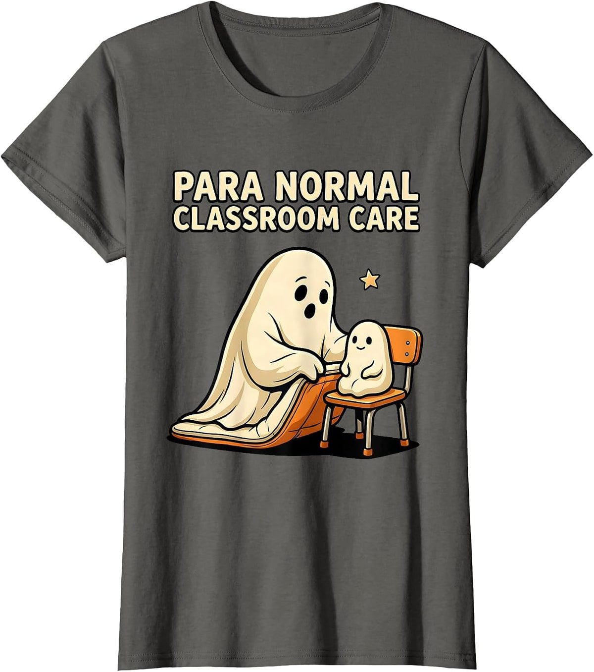Women's Para Normal Classroom Care Funny Ghost Paraprofessional T-Shirt - Asphalt Grey