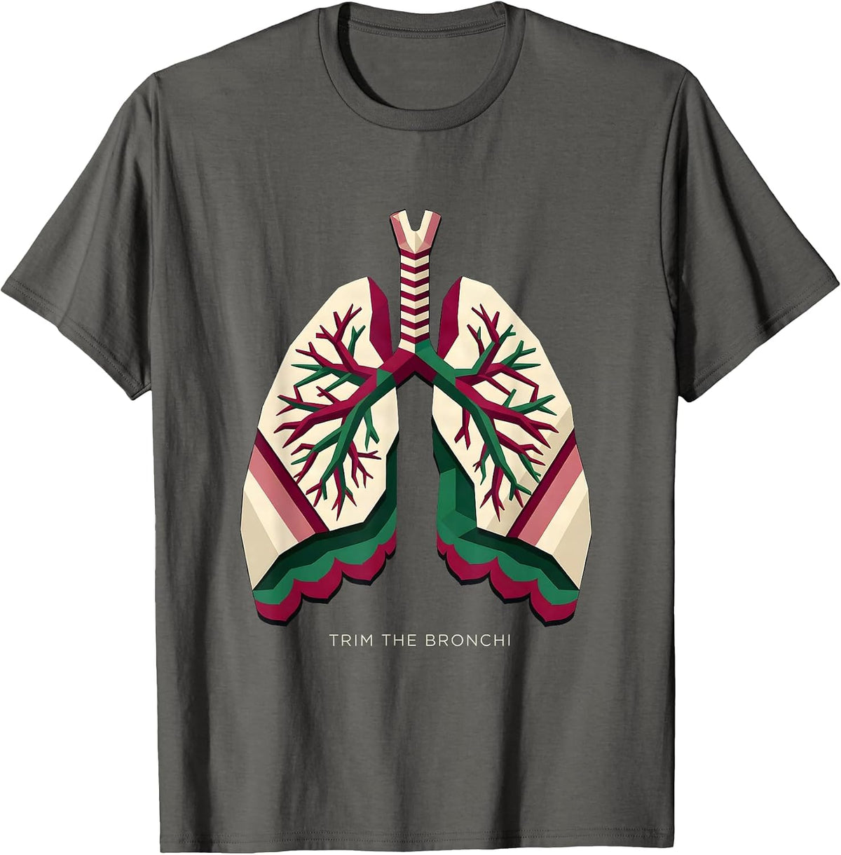 Men's Trim The Bronchi Funny Respiratory Therapist Christmas Lung T-Shirt - Asphalt Grey