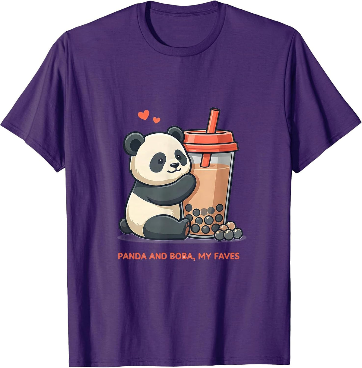Men's Panda And Boba My Faves Cute Kawaii Anime Animal Bubble Tea T-Shirt - Purple