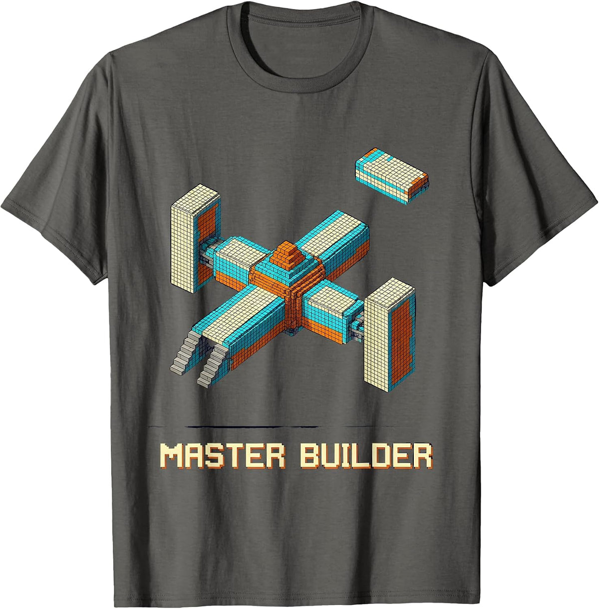 Master Builder Pixel Art Space Station Birthday Brick T-Shirt - Asphalt Grey