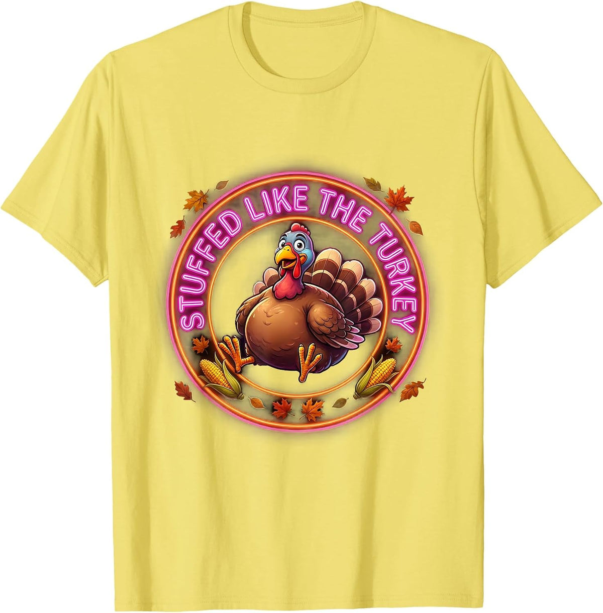 Men's Stuffed Like The Turkey Toddler Thanksgiving Design T-Shirt - Lemon Yellow