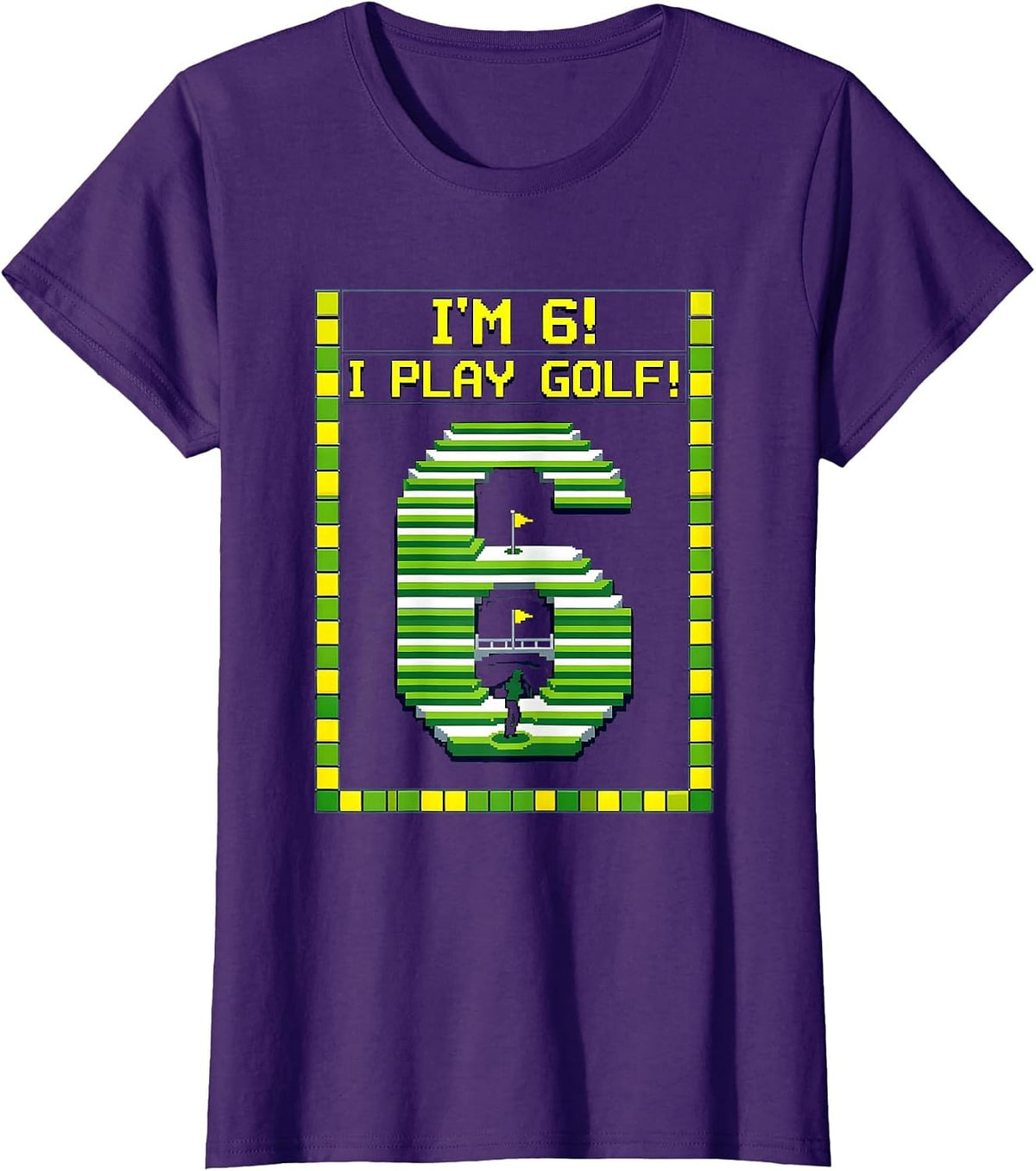 Women's I'm 6! I Play Golf Pixel Art Boys Sports Birthday T-Shirt - Purple