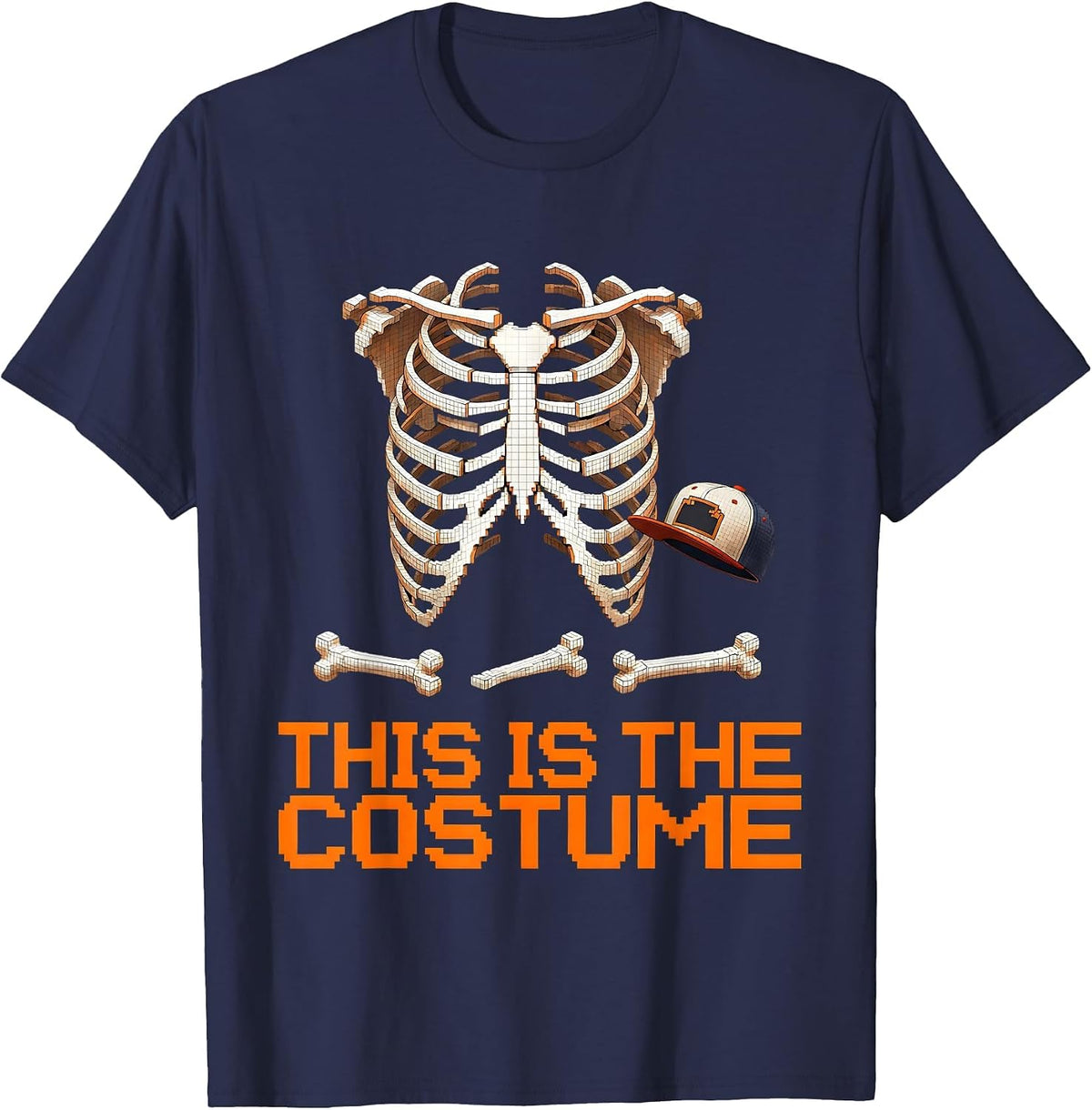 This Is The Costume Pixel Art Punk Rock Skeleton Halloween T-Shirt - Navy Blue