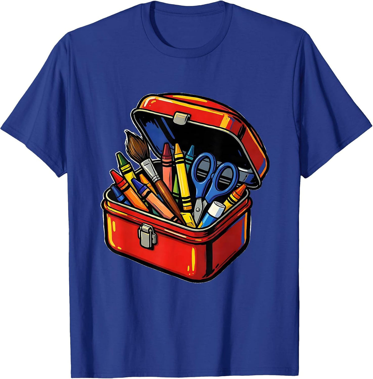 Kindergarten Teacher Lunchbox Art Supplies Graphic T-Shirt - Royal Blue