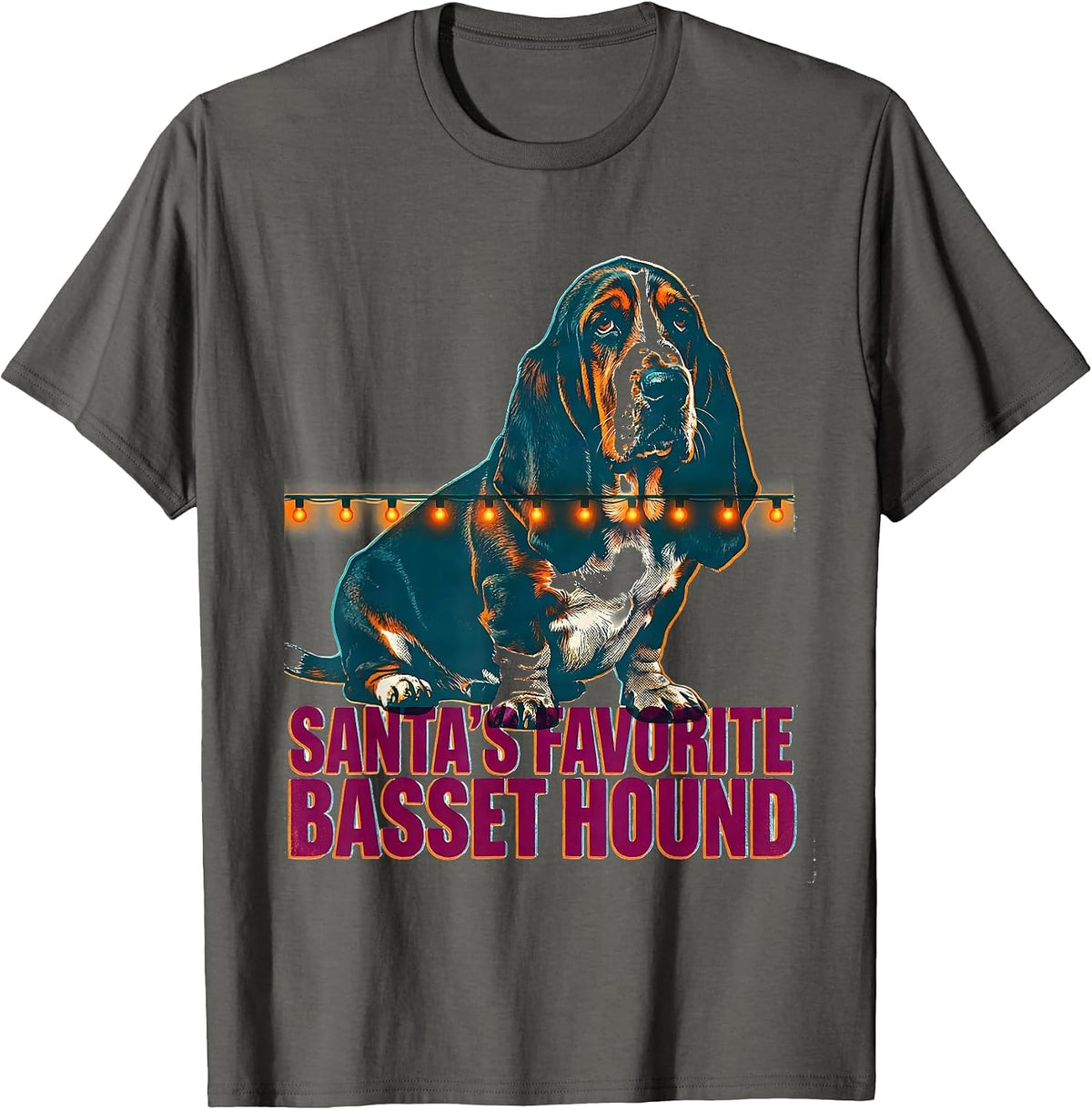 Men's Santa's Favorite Basset Hound Christmas Dog Lover Holiday T-Shirt - Asphalt Grey
