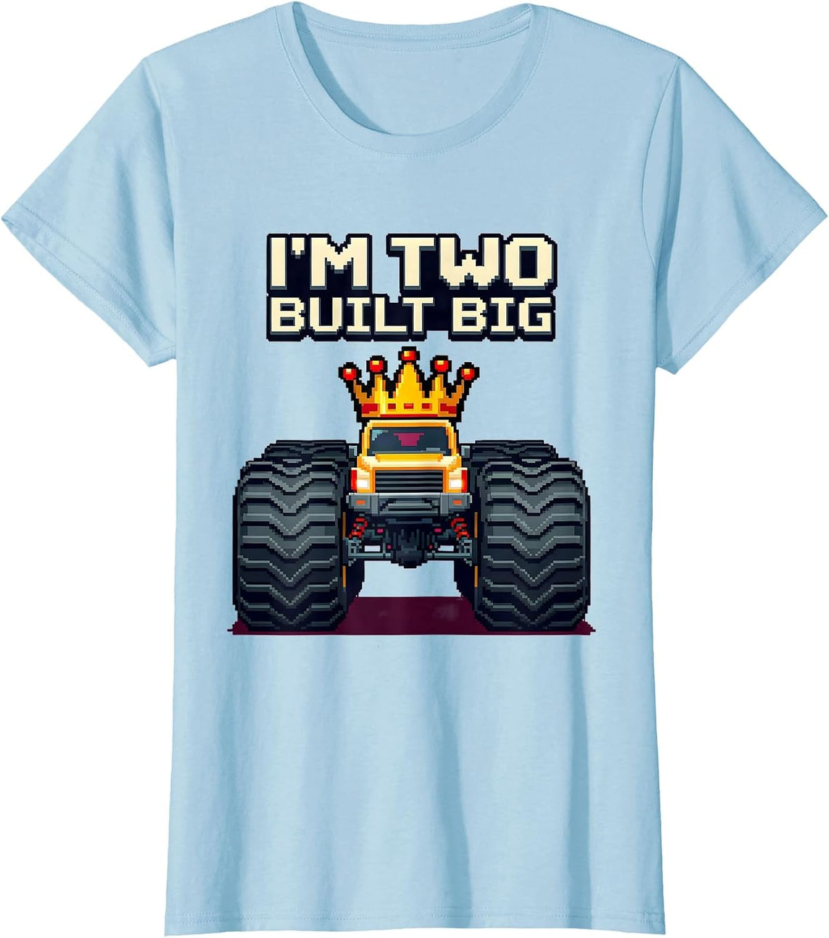 I'm Two, Built Big Pixel Art Monster Truck Boys Birthday T-Shirt - Baby Blue