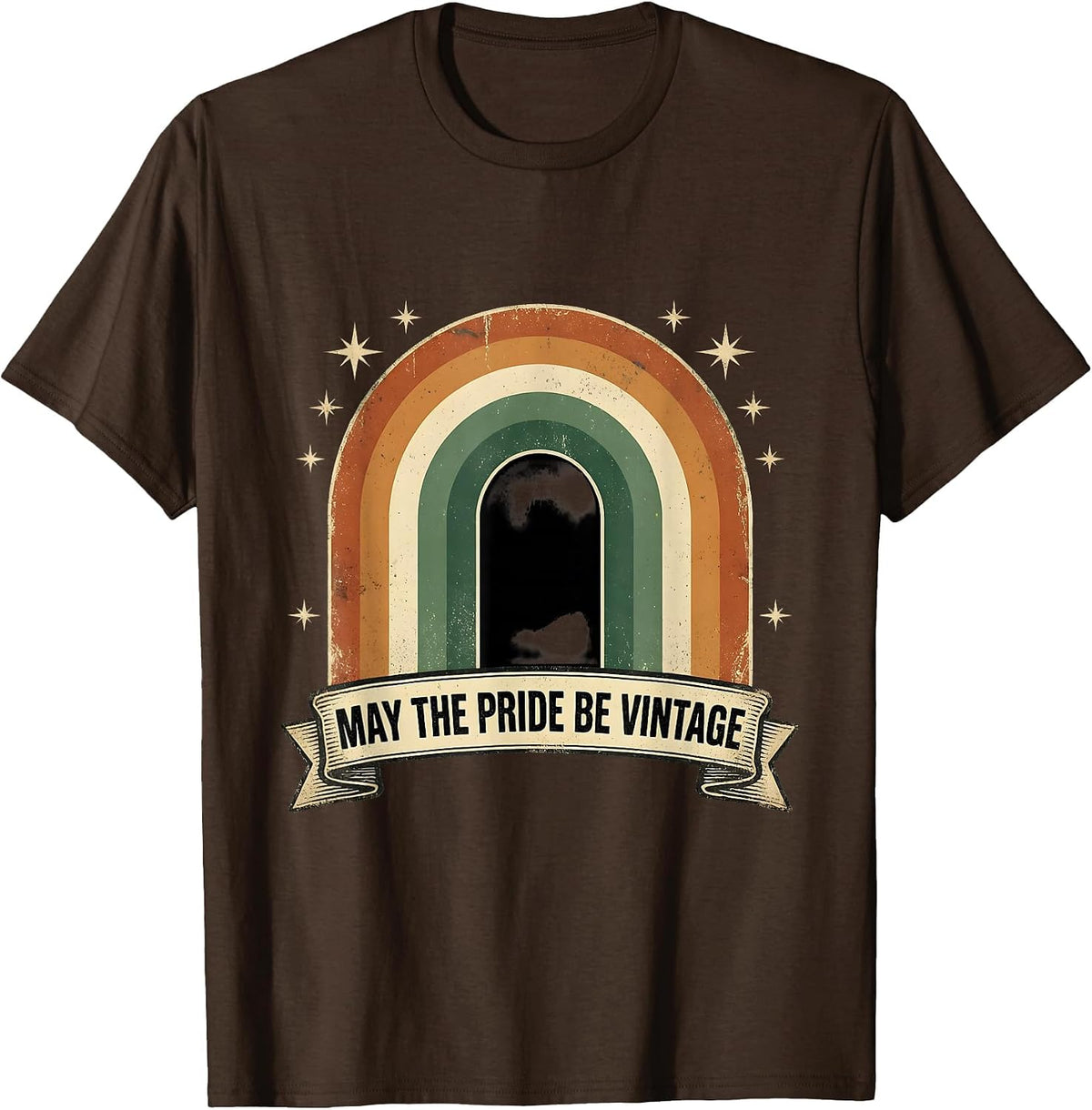 May The Pride Be Vintage Retro Rainbow Badge Design T-Shirt - Brown