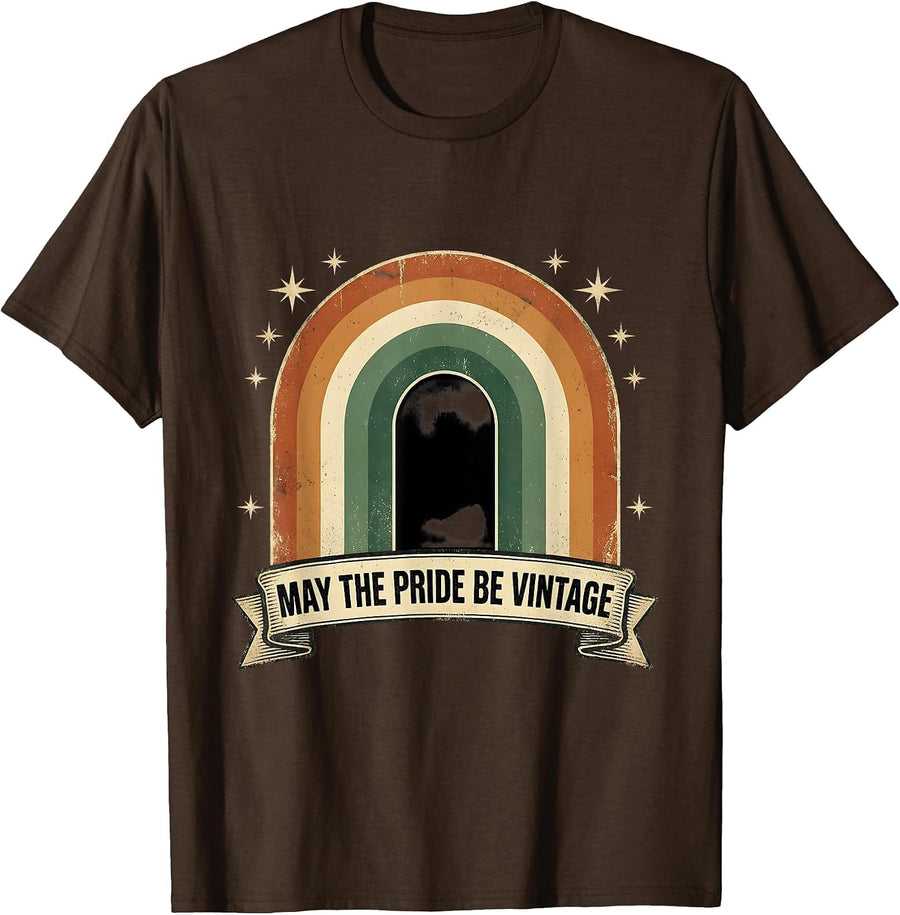 May The Pride Be Vintage Retro Rainbow Badge Design T-Shirt - Brown