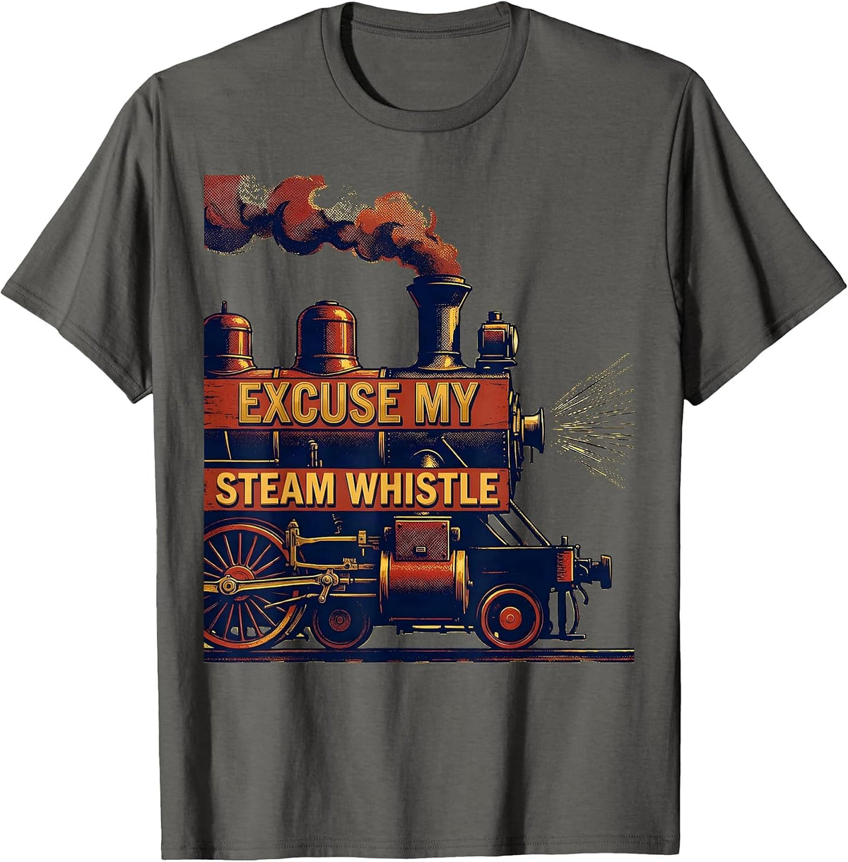 Men's Excuse My Steam Whistle Funny Train Enthusiast Kids Rail T-Shirt - Asphalt Grey