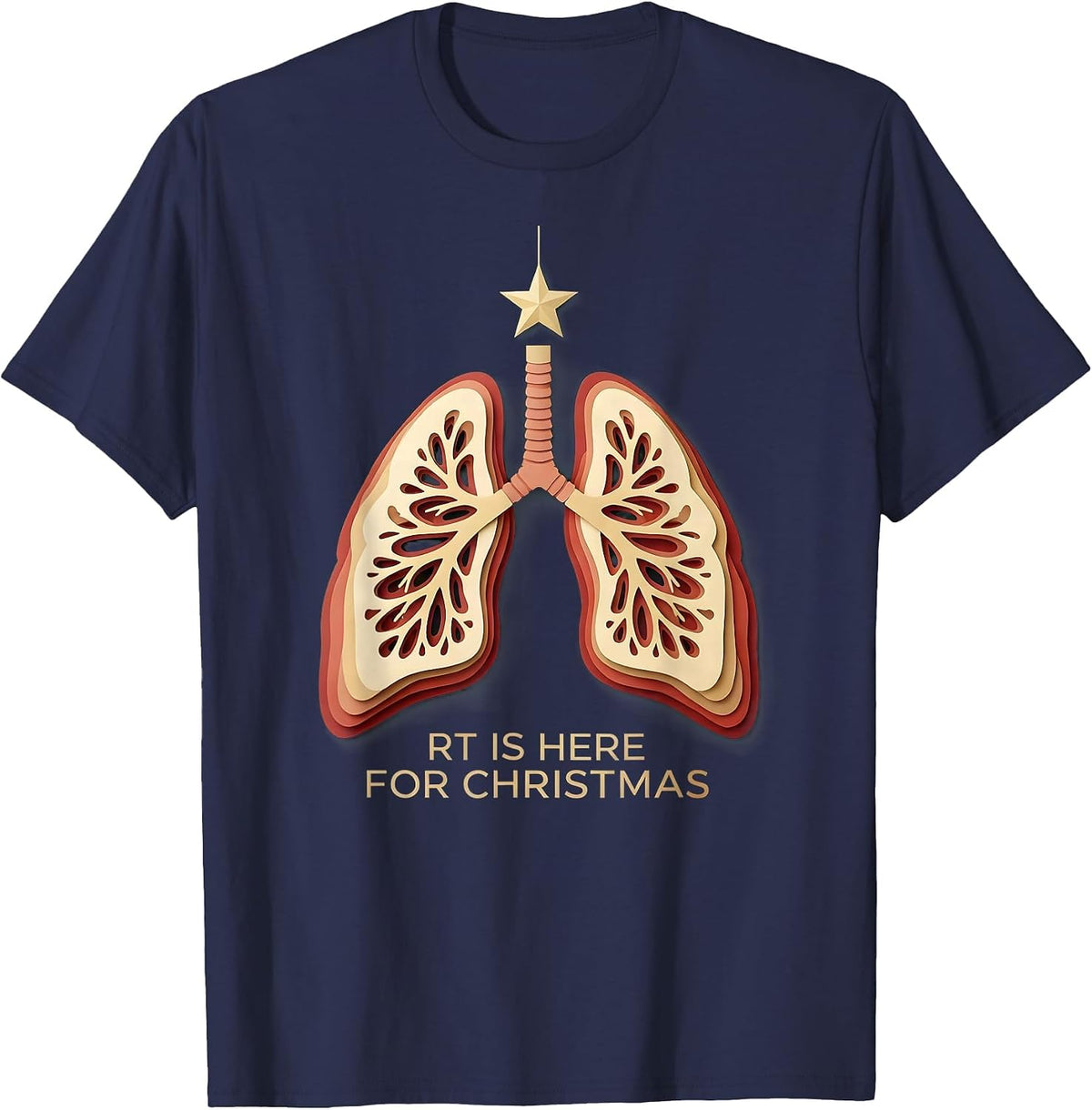 RT Is Here For Christmas Funny Respiratory Therapist T-Shirt - Navy Blue