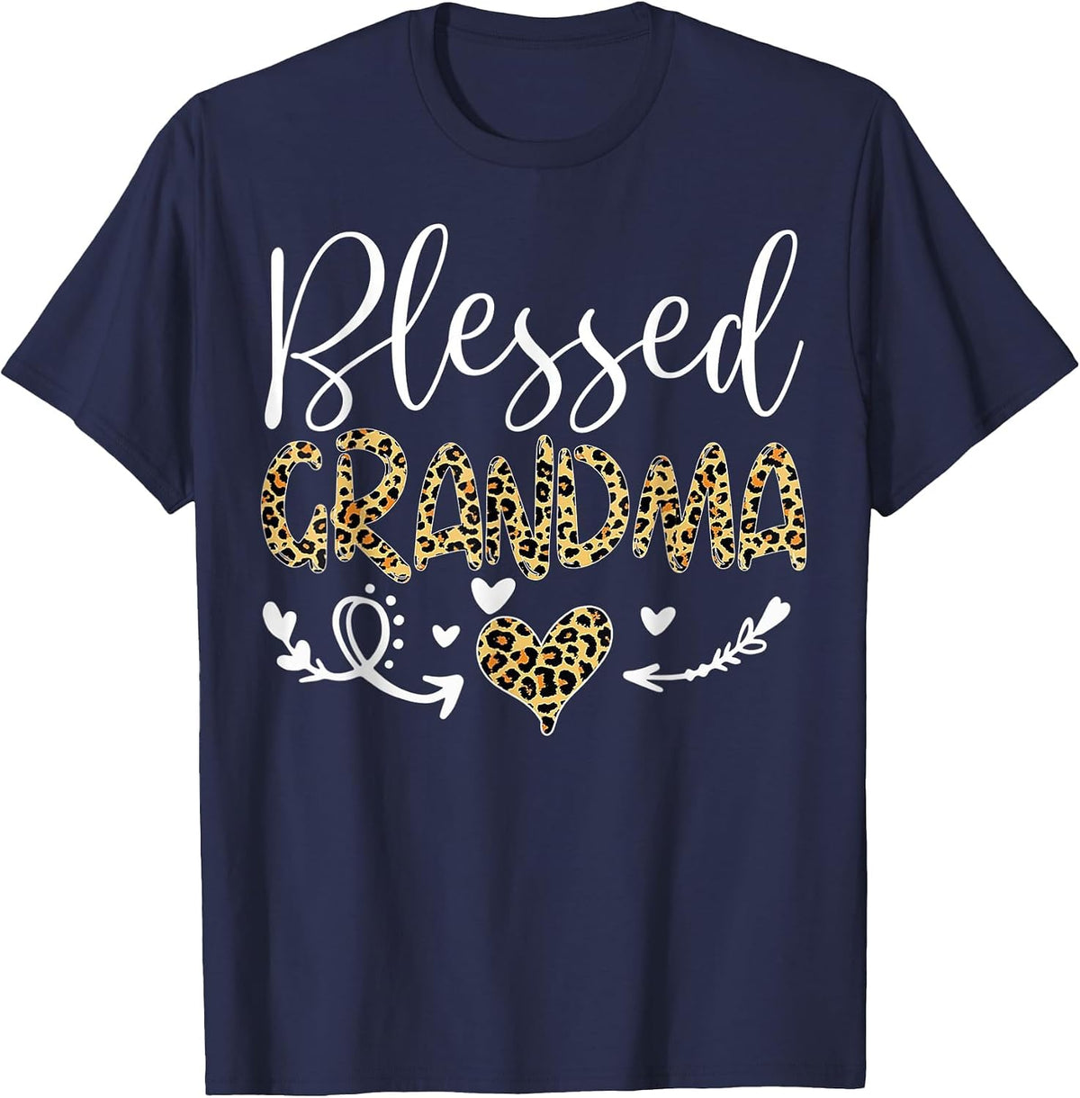 Leopard Blessed Grandma for Grandmother Granny Mimi Mother T-Shirt - Navy Blue