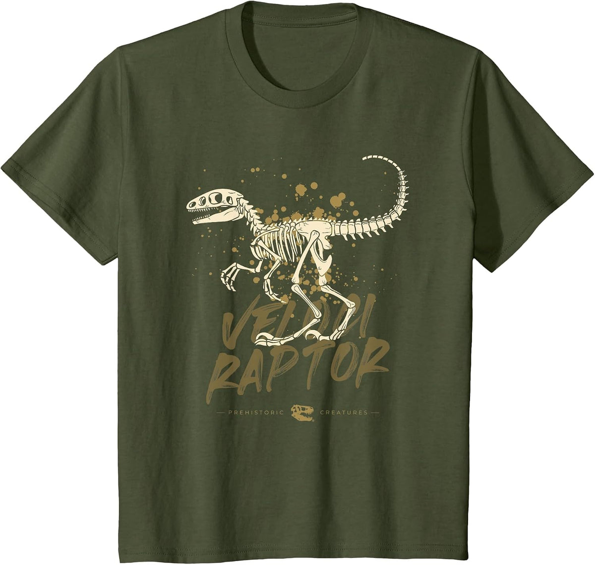 Velociraptor Skeleton Paleontologist Fossil Dino Lovers T-Shirt - Olive Green