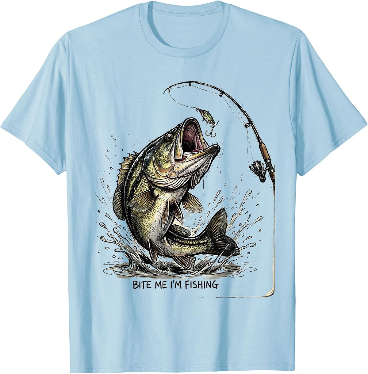 Men's Bite Me I'm Fishing Funny Angler Design T-Shirt - Baby Blue