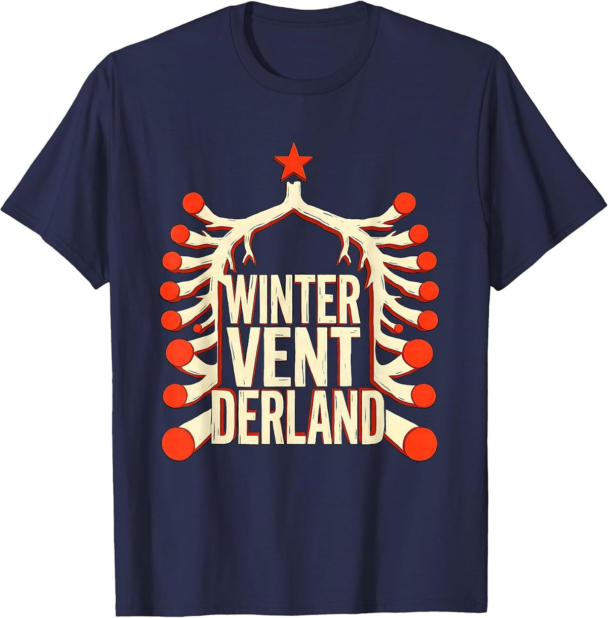 Winter Ventderland Stencil Graphic Respiratory Therapist T-Shirt - Navy Blue