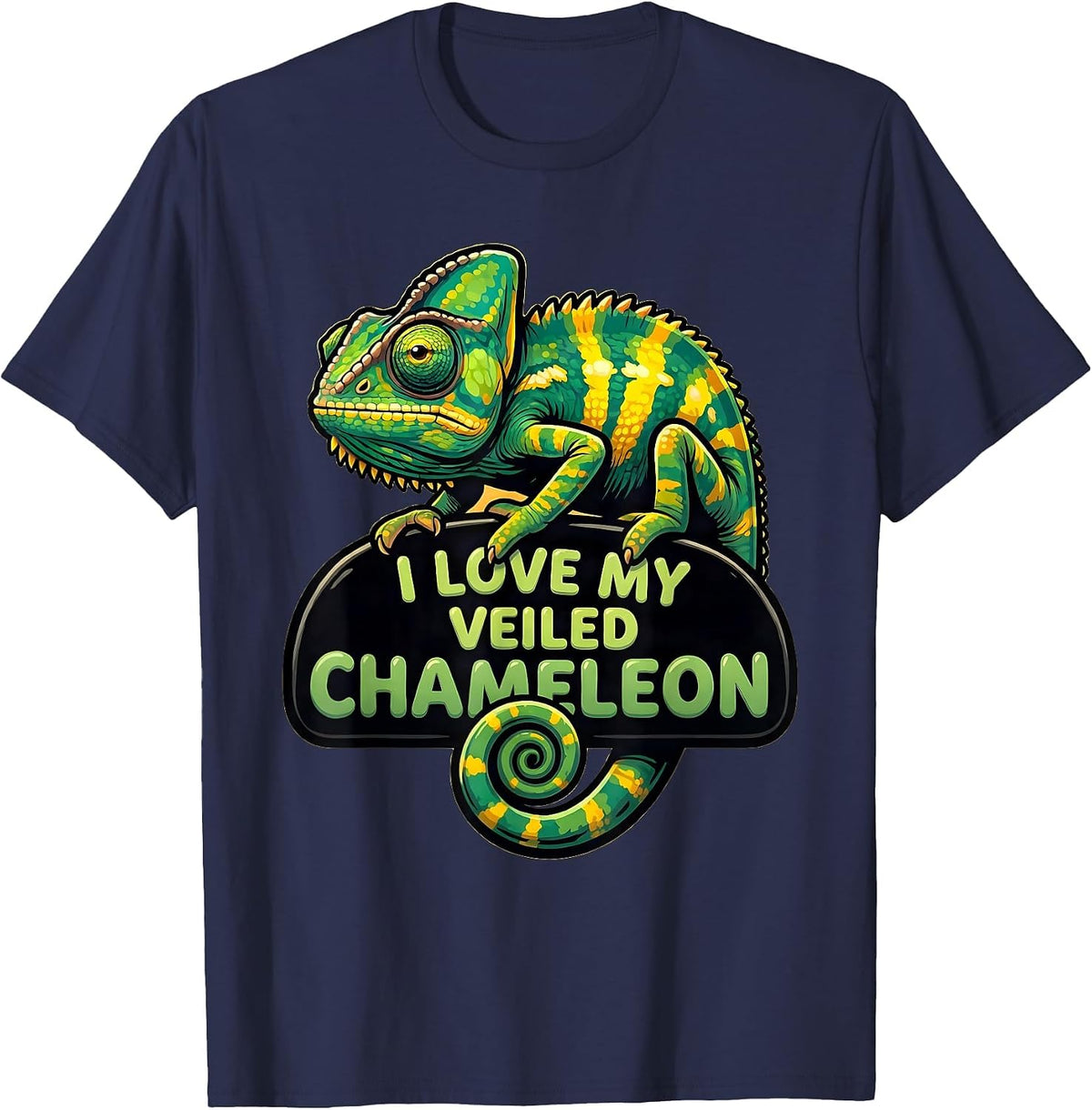 I Love My Veiled Chameleon Cartoon Reptile Lover Pet Owner T-Shirt - Navy Blue