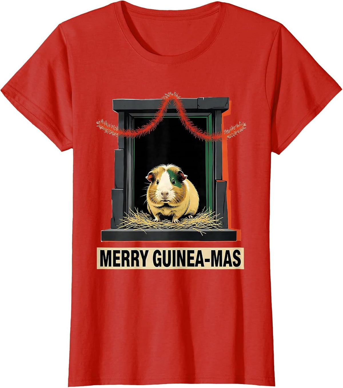 Women's Merry Guinea-mas Funny Guinea Pig Christmas Pet Lover T-Shirt - Red