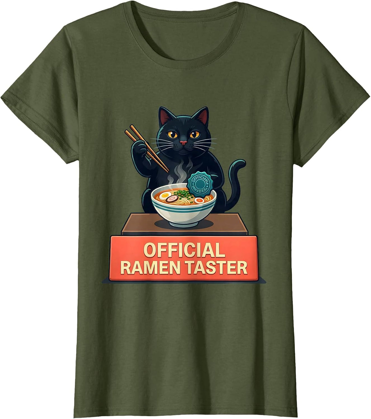 Women's Official Ramen Taster Funny Kawaii Cat Anime Japanese Gift T-Shirt - Olive Green