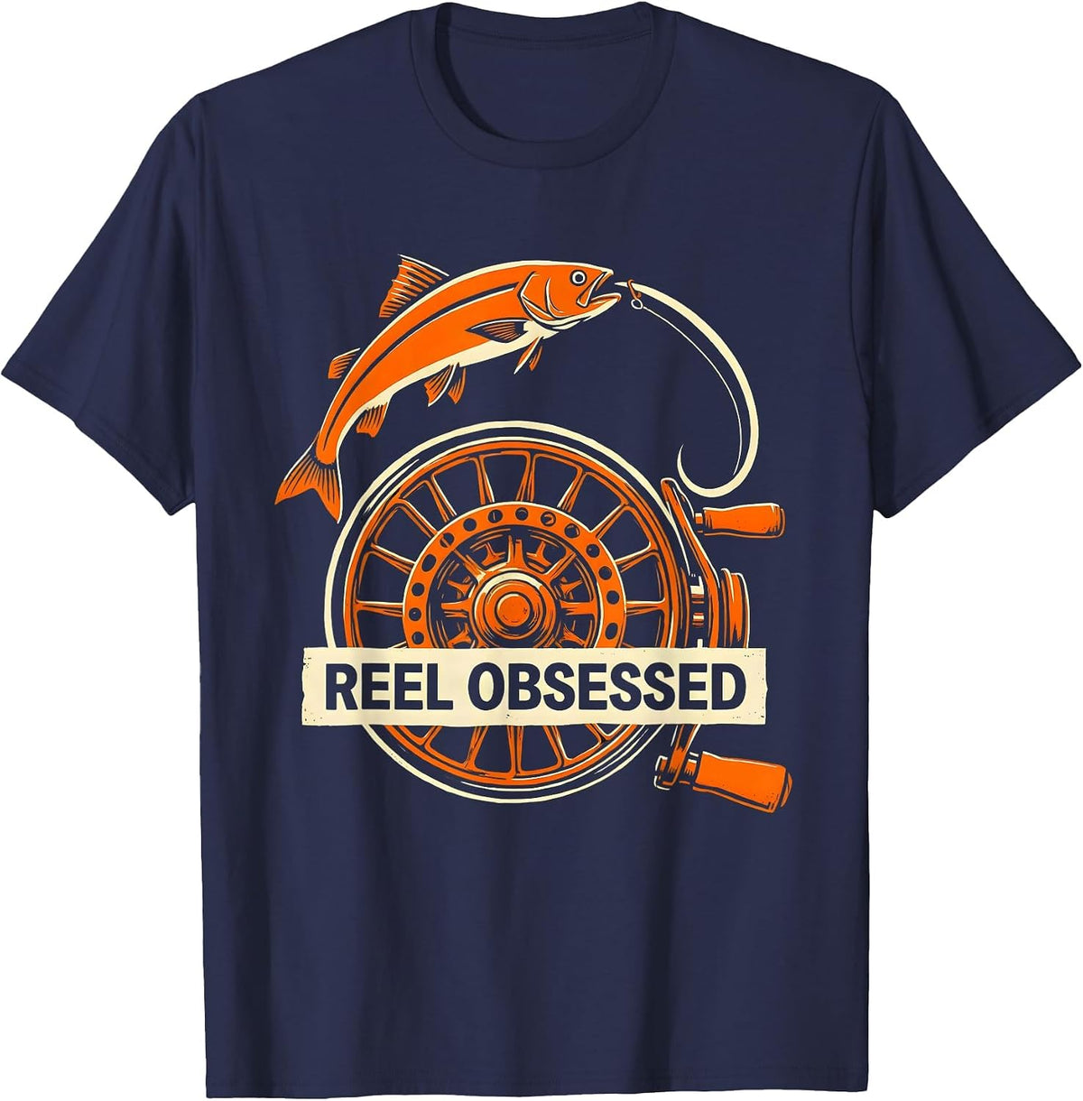Men's Reel Obsessed Fishing Graphic Design T-Shirt - Navy Blue