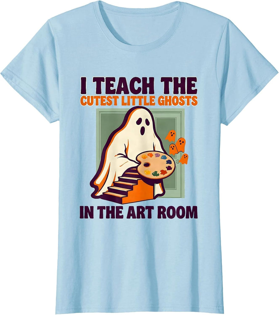 Women's I Teach The Cutest Little Ghosts In The Art Room Teacher T-Shirt - Baby Blue