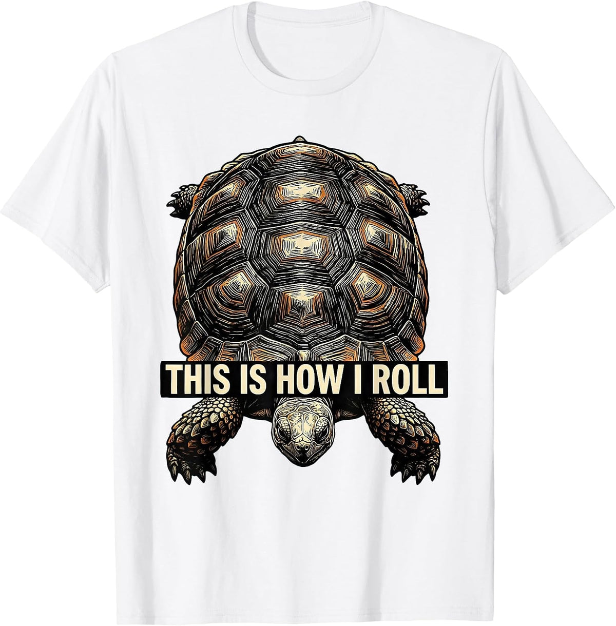 Men's This Is How I Roll Linocut Tortoise Shell Turtle Lover Humor T-Shirt - White