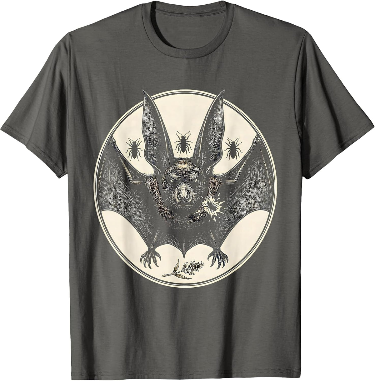 Men's Bat Lover Emblem Bat Conservation Wildlife Gothic T-Shirt - Asphalt Grey