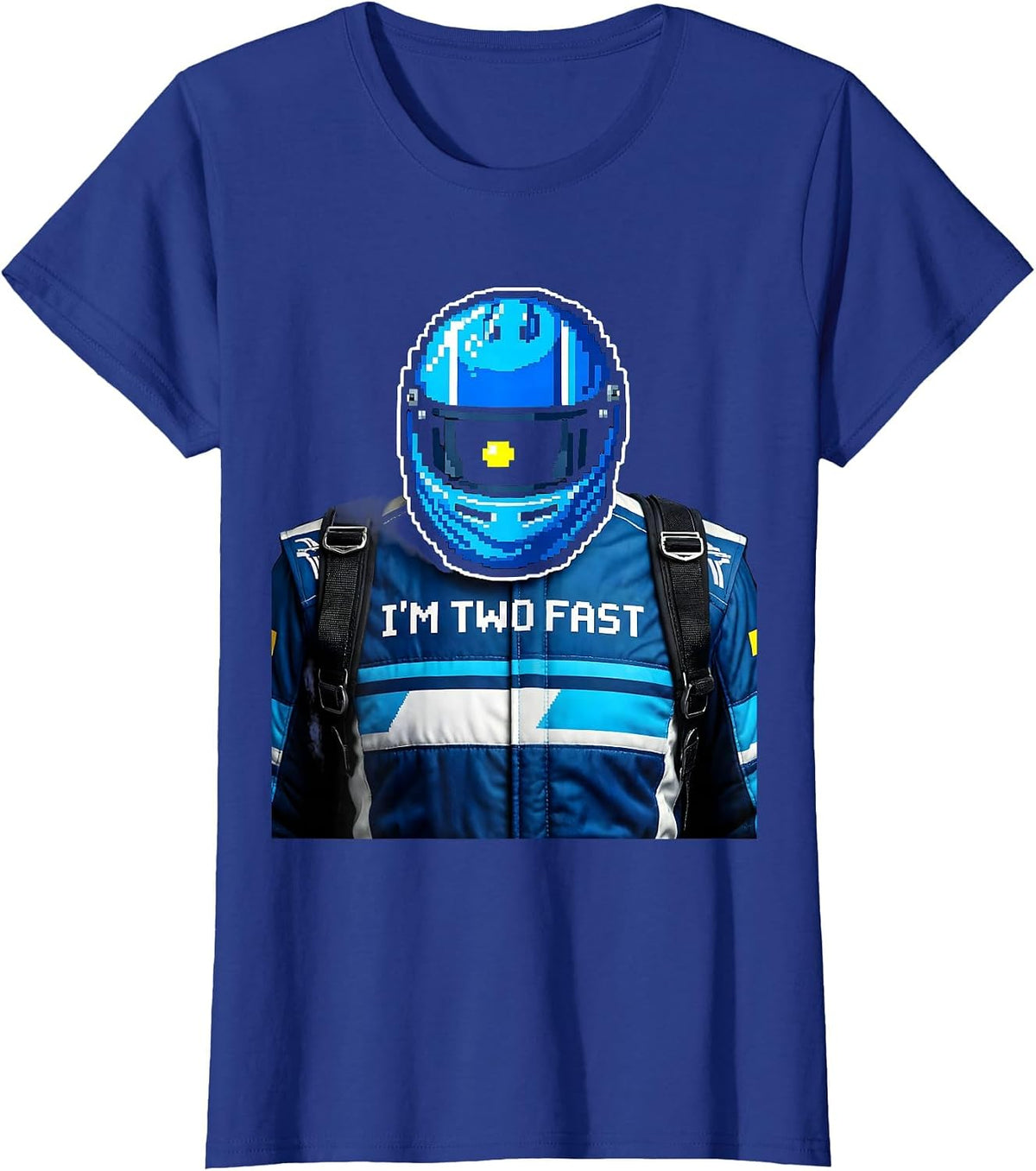 Women's I'm Two Fast Pixel Art Race Car Family Birthday Matching T-Shirt - Royal Blue