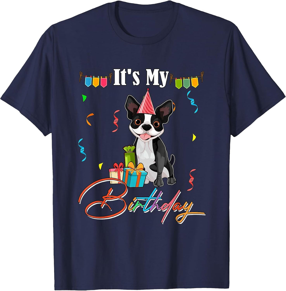 My Birthday Boston Terrier Costume Party Lover Kids Toddler T-Shirt - Navy Blue