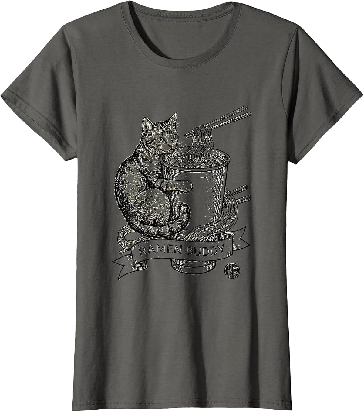 Women's Ramen Buddy Funny Cat Japanese Kawaii Anime Gamer Gift T-Shirt - Asphalt Grey