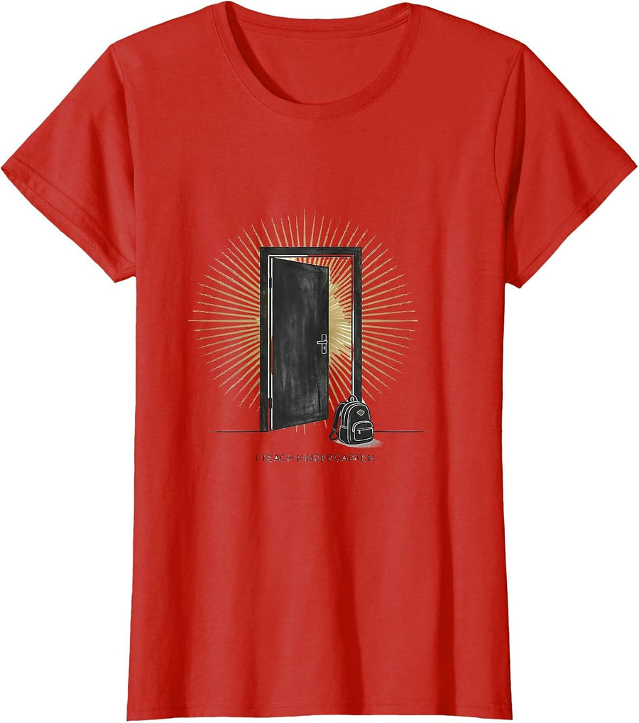 Women's I Teach Kindergarten Funny Teacher Appreciation Back T-Shirt - Red