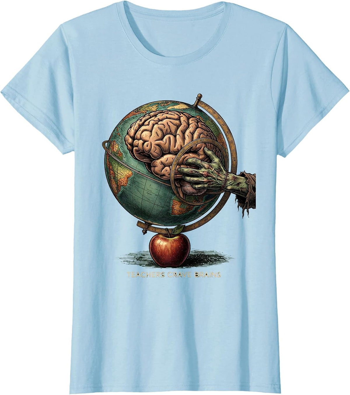 Women's Teachers Crave Brains Vintage Funny Zombie Teacher Halloween T-Shirt - Baby Blue