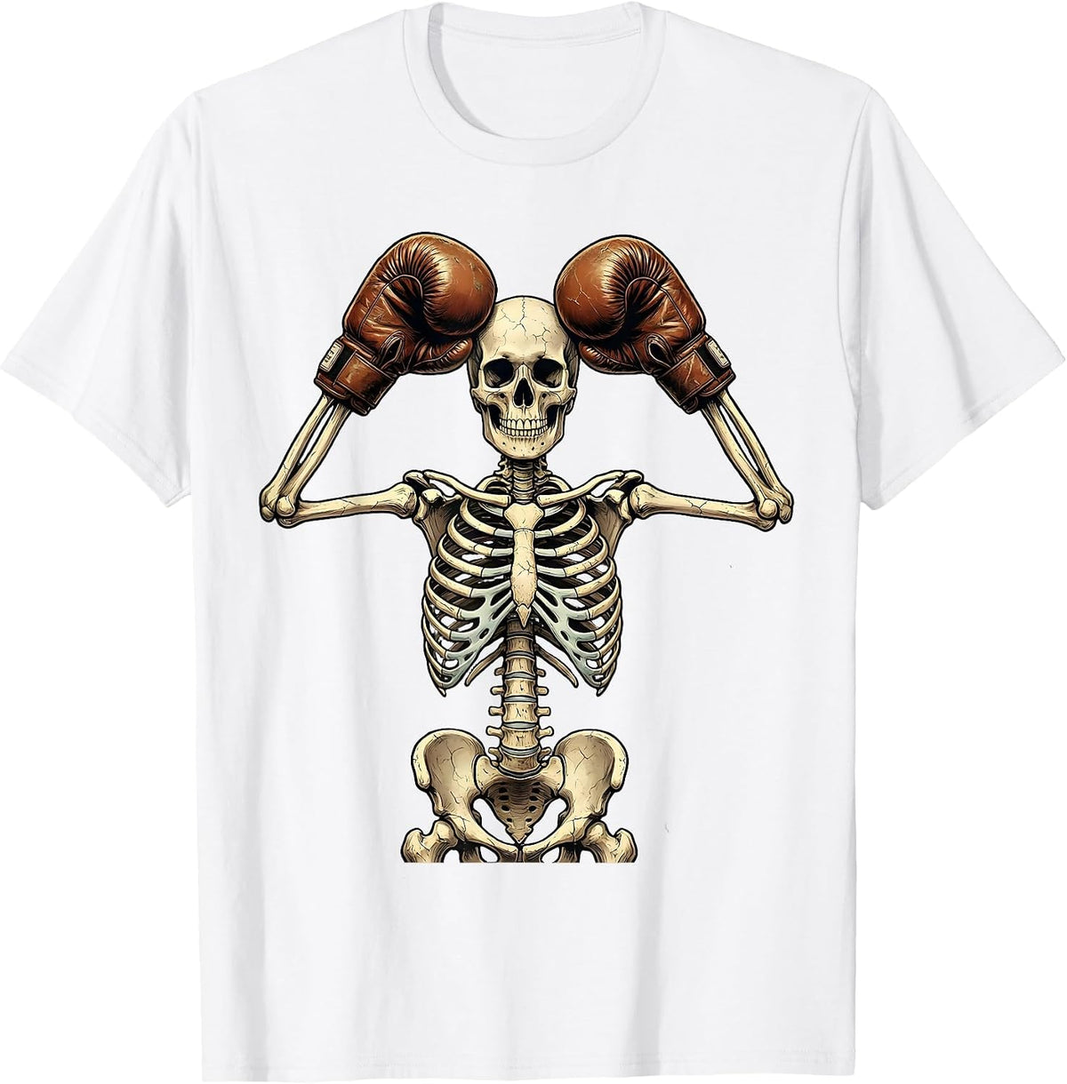Men's Skeleton Boxer Victory Pose Graphic T-Shirt - White