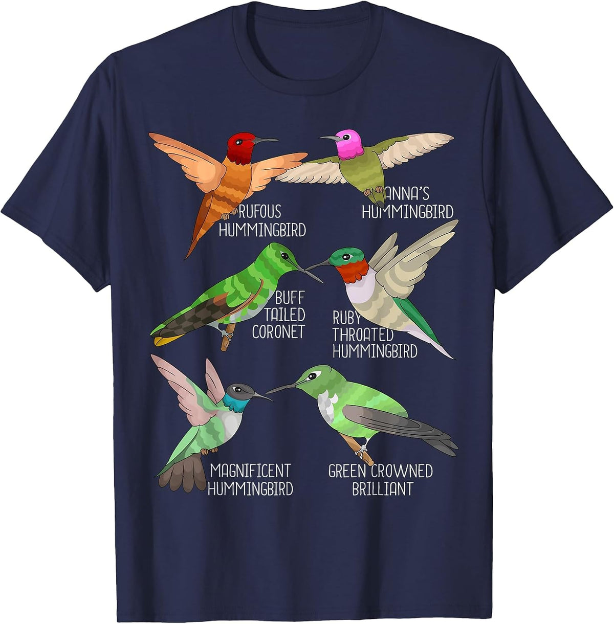 Hummingbird Species Bird Watching Lover Hummingbirds T-Shirt - Navy Blue