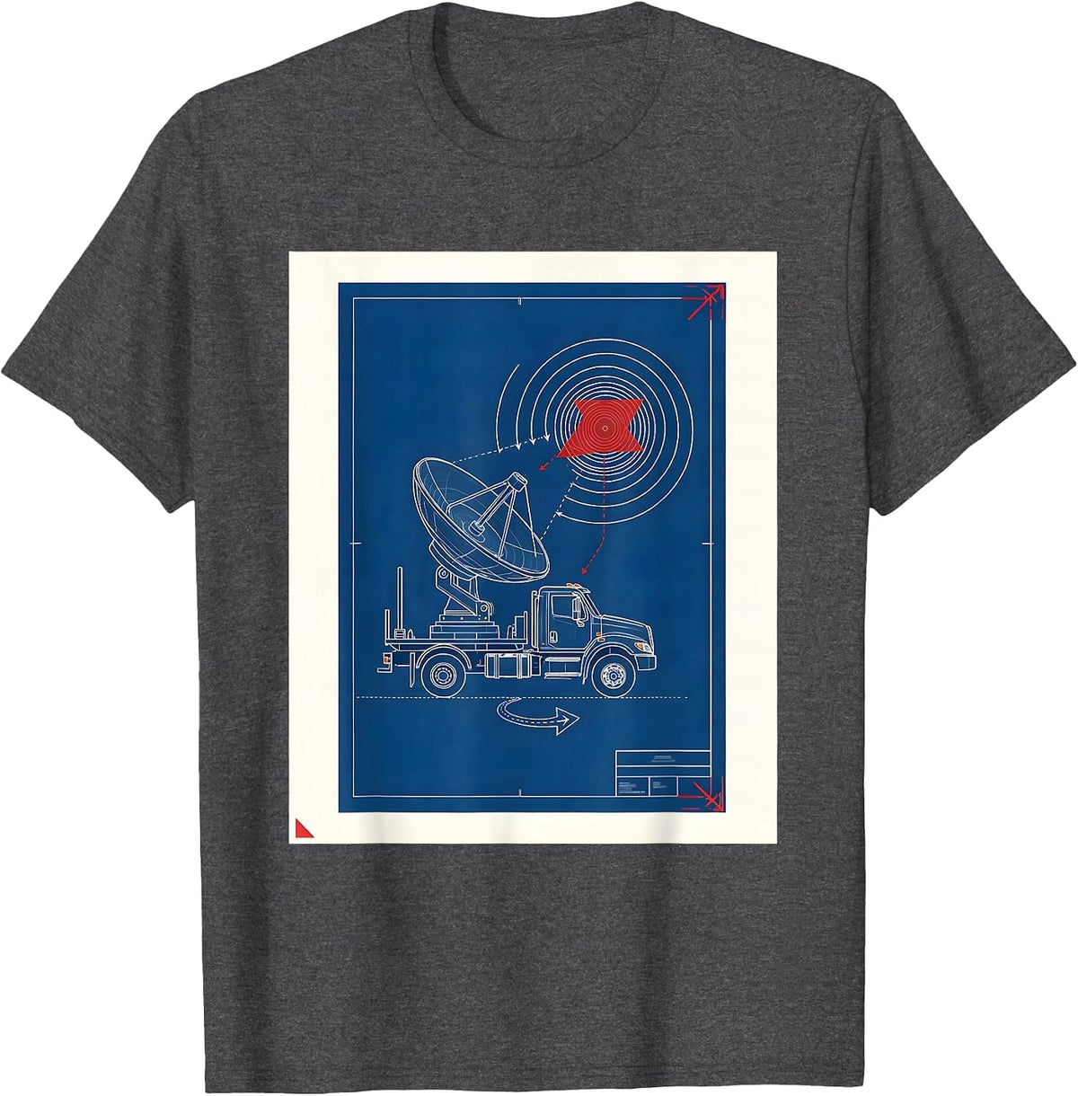 Men's Blueprint Doppler Radar Truck Storm Chaser Meteorology T-Shirt - Dark Heather Grey