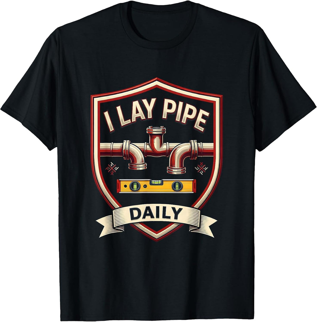 Men's I Lay Pipe Daily Funny Plumber Pipefitter Occupation Humor T-Shirt - Black