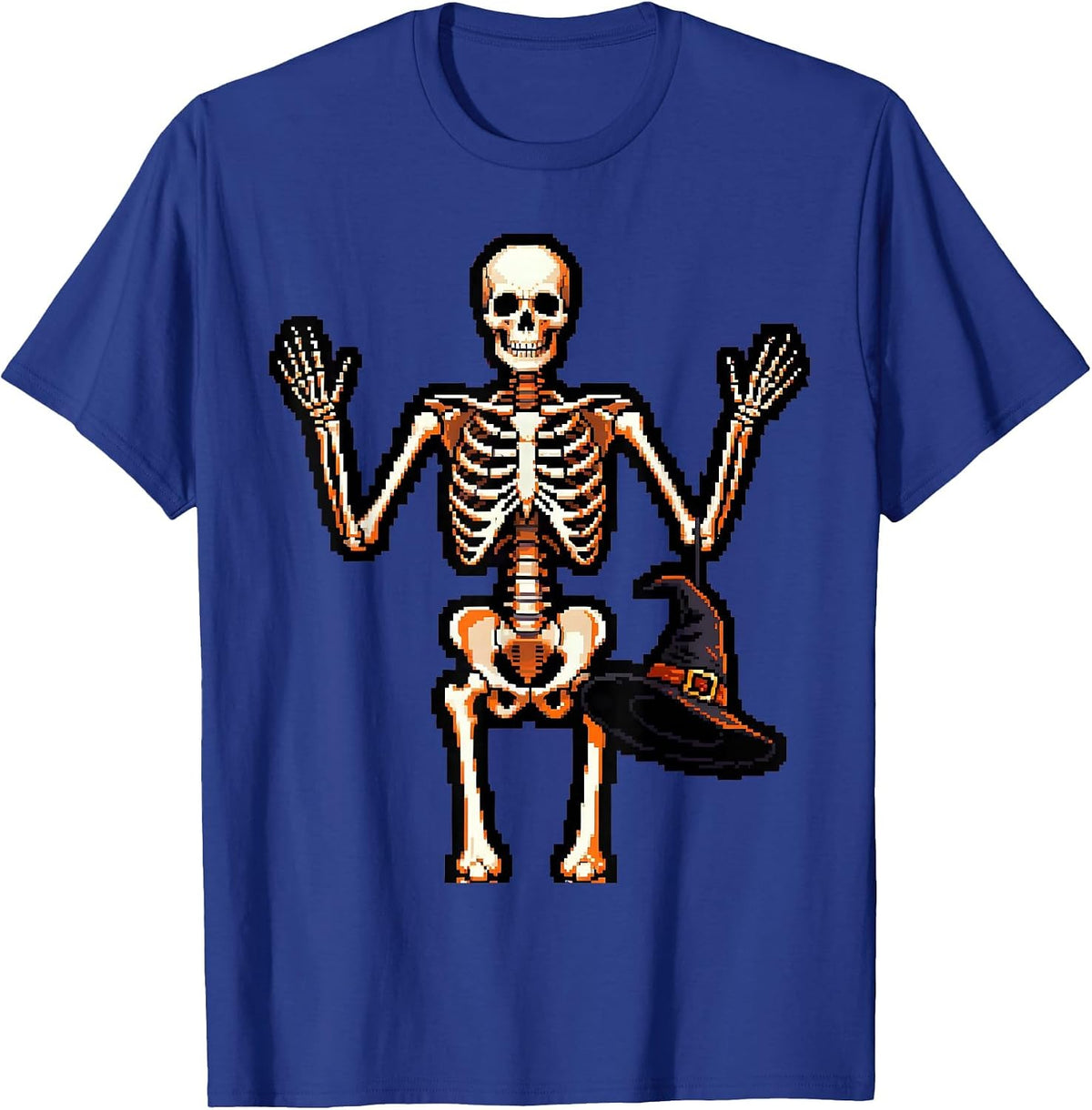 Dabbing Skeleton Pixel Art Halloween Meme Humor T-Shirt - Royal Blue