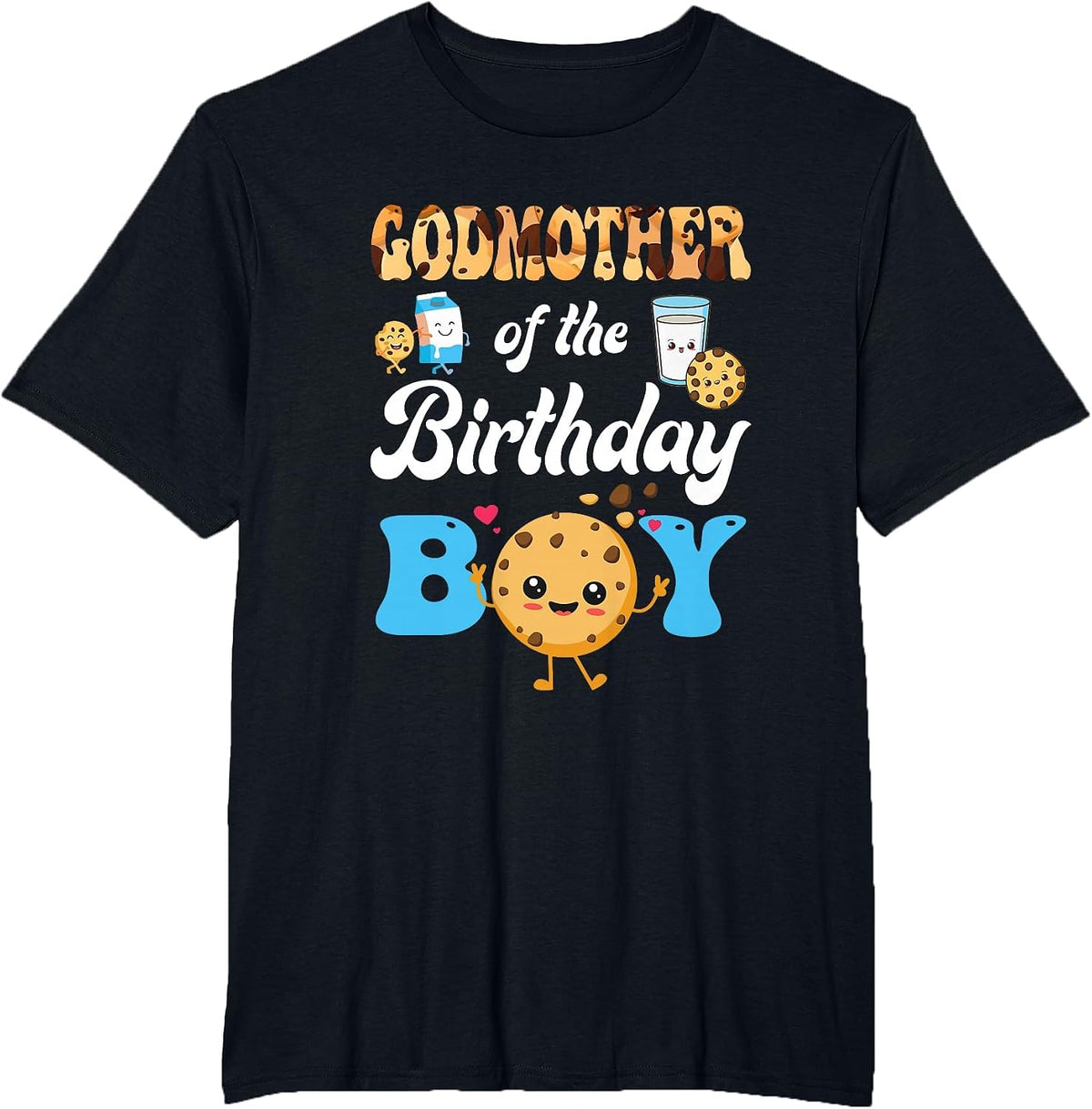 Godmother of The Birthday Boy Milk and Cookies 1St Birthday T-Shirt - Black