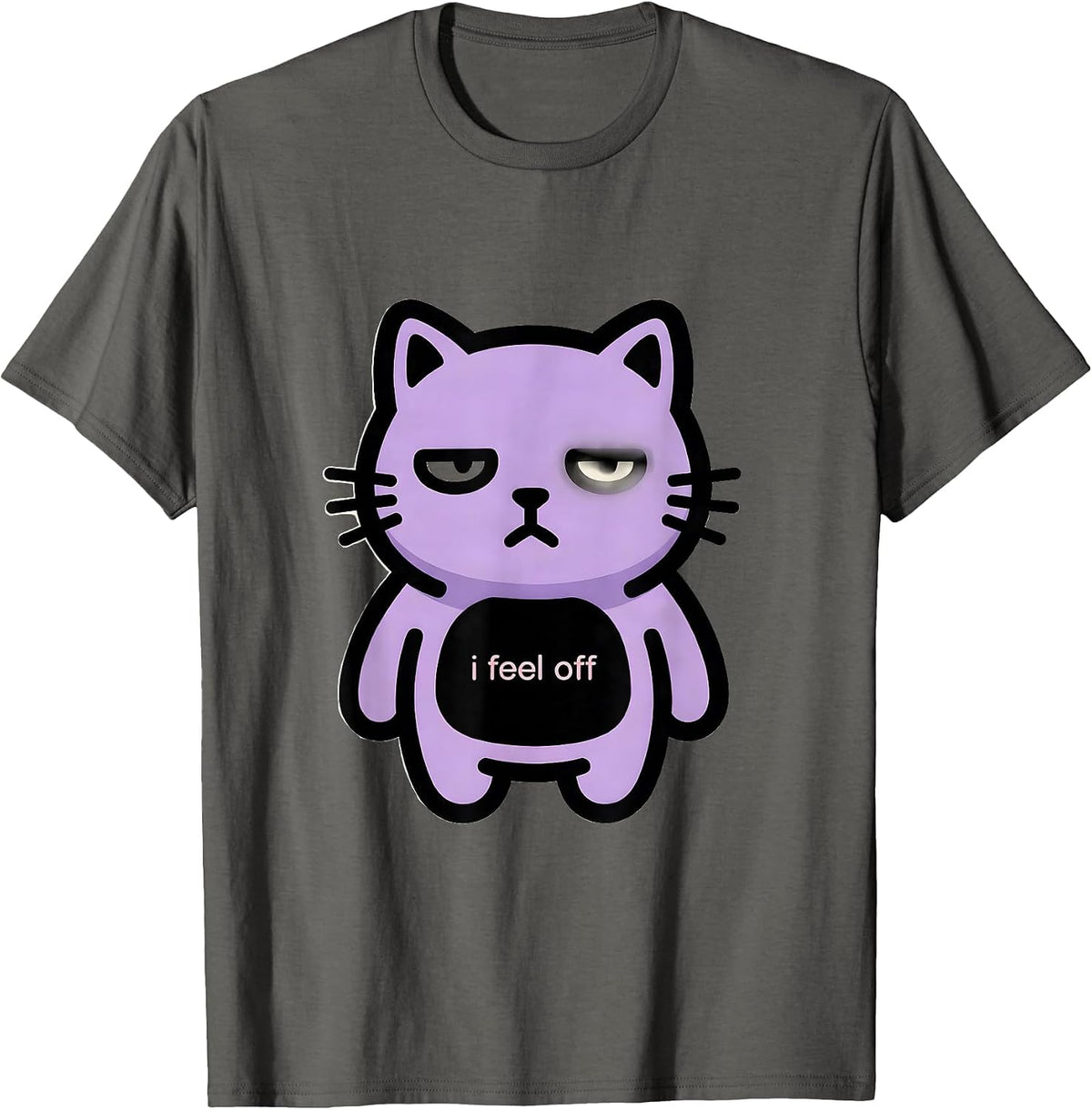 i Feel Off Cute Kawaii Lavender Cat Alt Goth Horror T-Shirt - Asphalt Grey