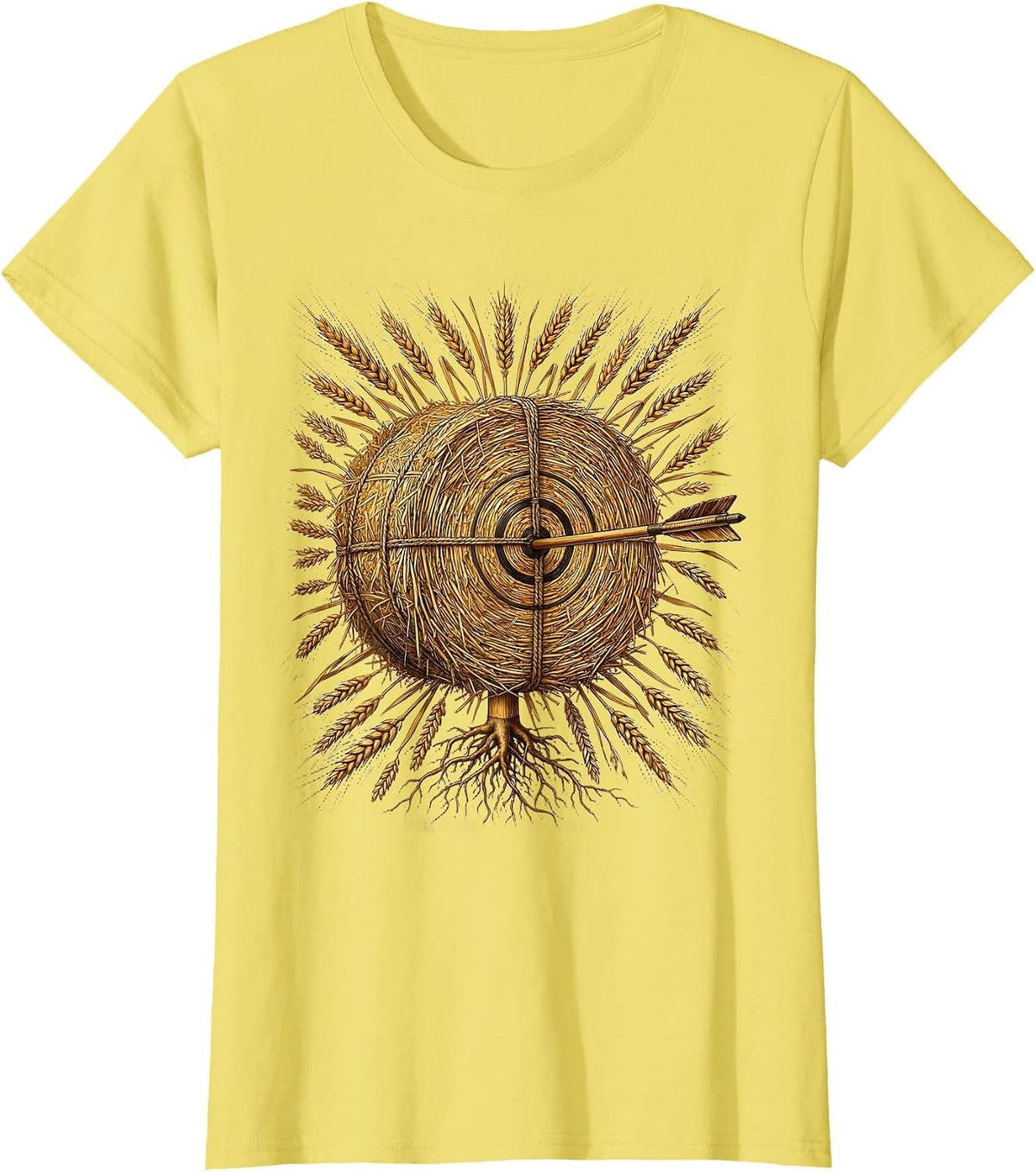Arrow Bullseye Hay Target Archery Illustration T-Shirt - Lemon Yellow