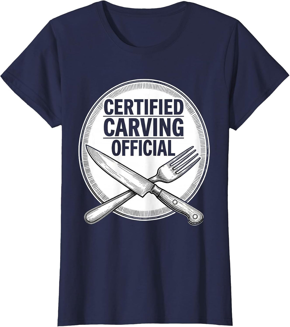 Women's CERTIFIED CARVING OFFICIAL Funny Thanksgiving Family Humor T-Shirt - Navy Blue