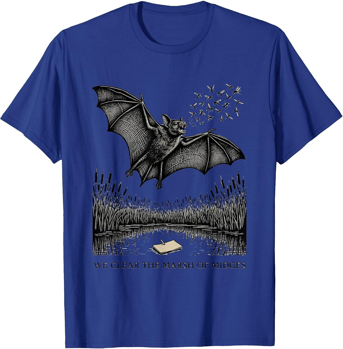 Men's We Clear The Marsh Of Midges Vintage Bat Lover Wildlife T-Shirt - Royal Blue
