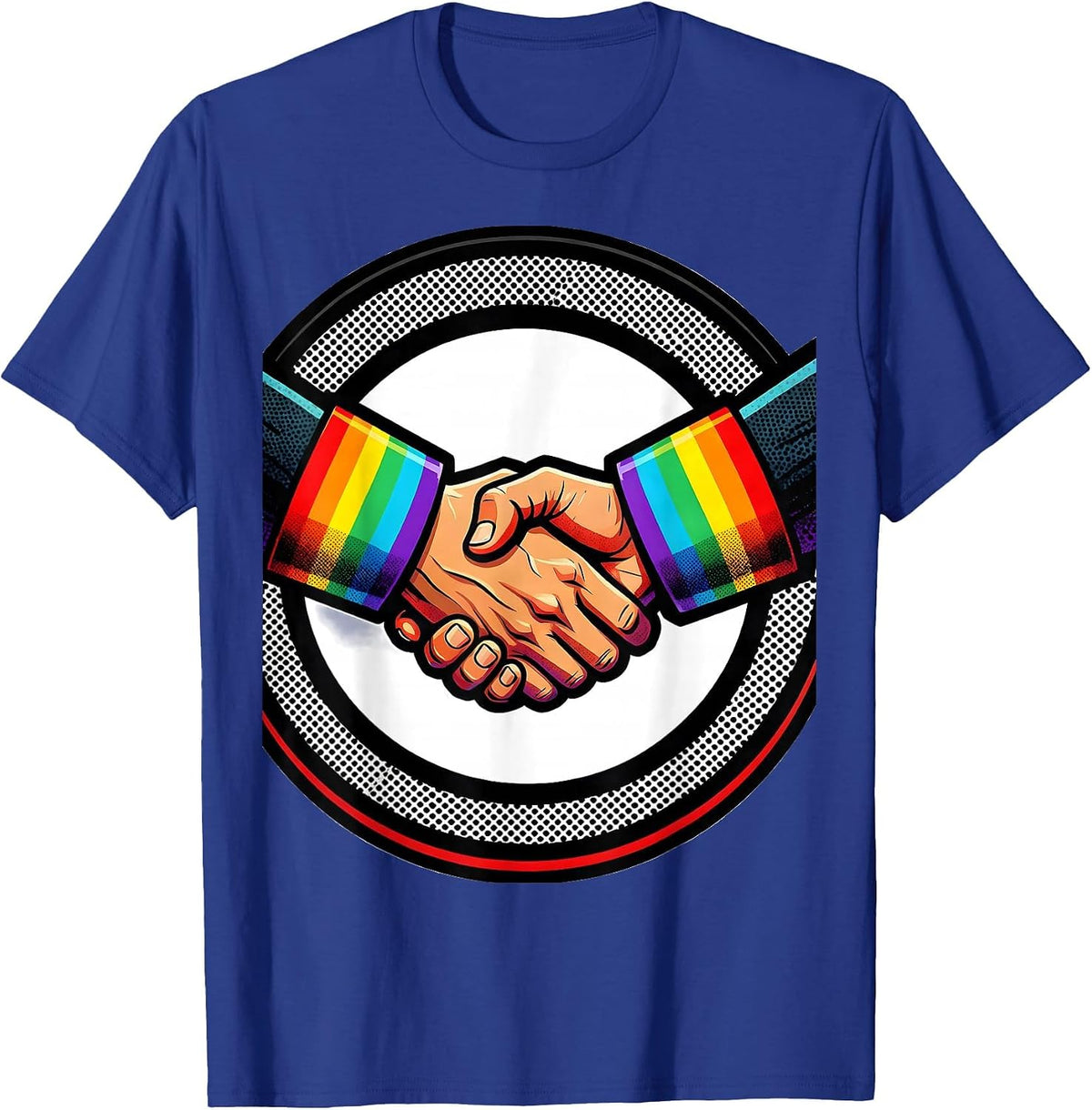Men's Rainbow Pride Clasped Hands Unity Design T-Shirt - Royal Blue