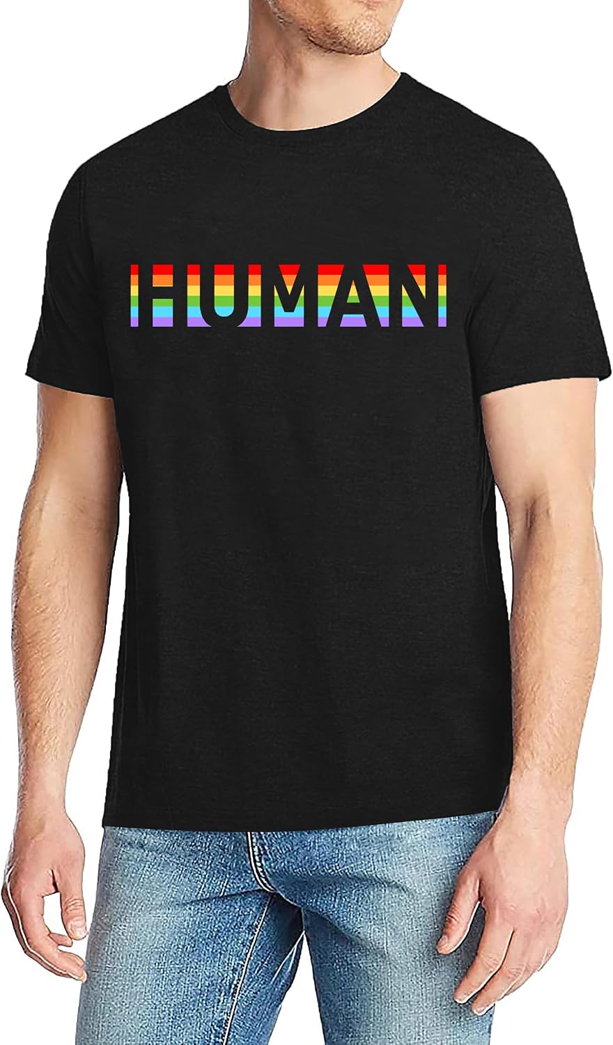 Pride Shirts Men: Human LGBTQ T Shirt Gay Pride Month Shirt Rainbow Graphic Tee LGBT Equality Blouse Tops - Black
