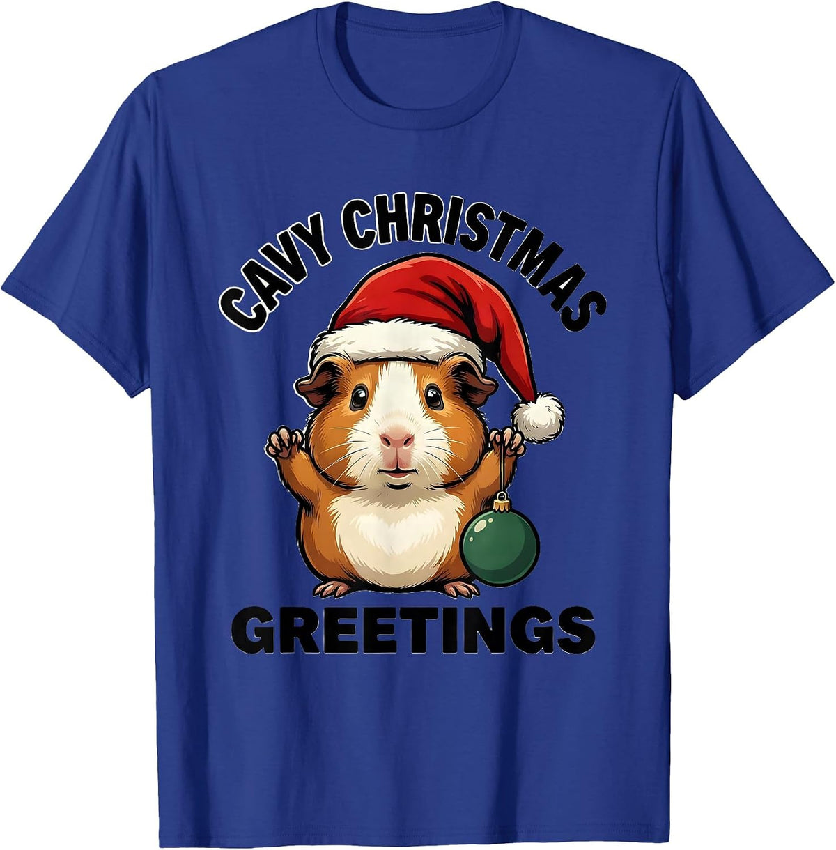 Men's Cavy Christmas Greetings Cartoon Guinea Pig Santa Hat Humor T-Shirt - Royal Blue