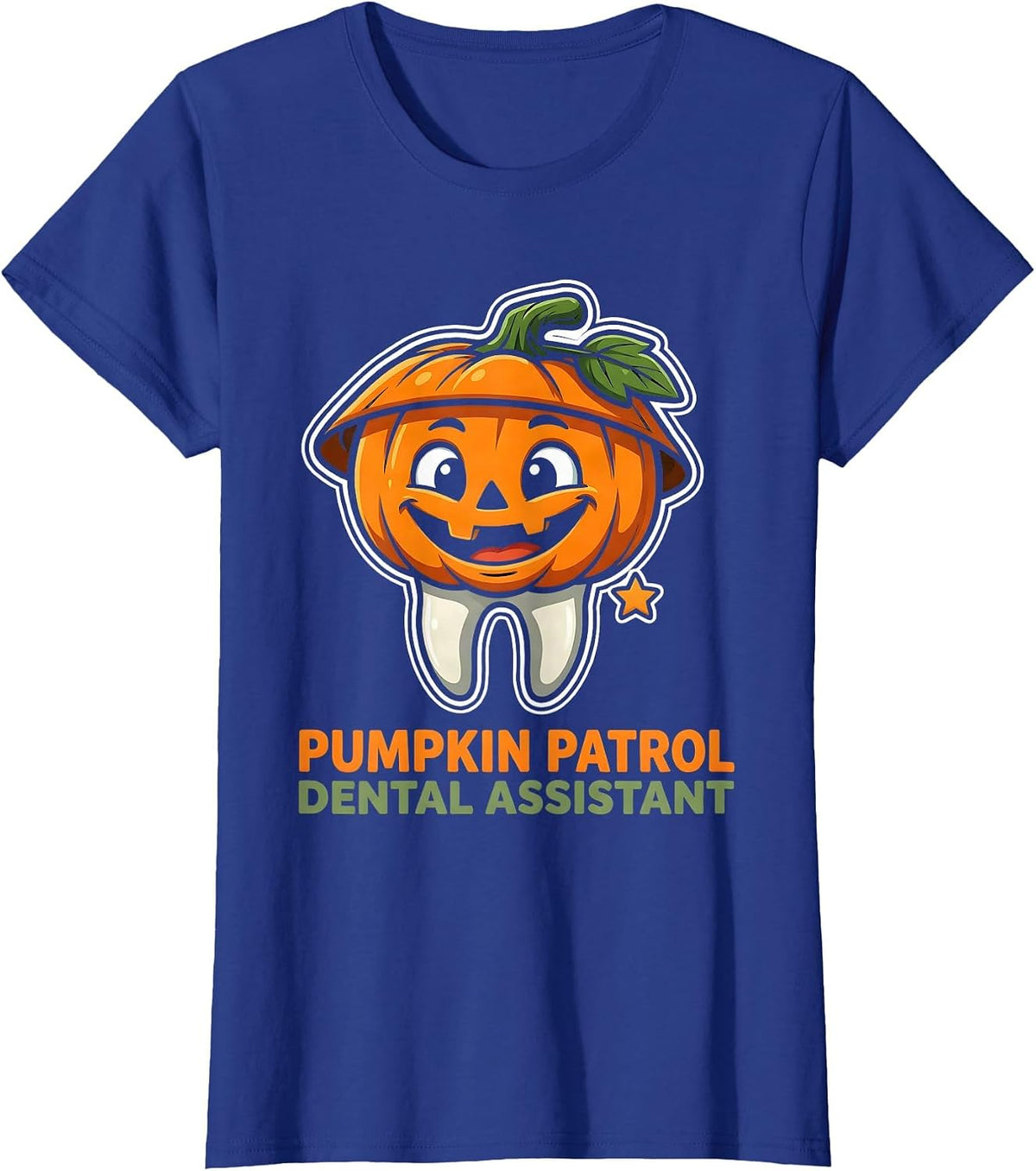 Women's Pumpkin Patrol Dental Assistant Cartoon Halloween Dental T-Shirt - Royal Blue