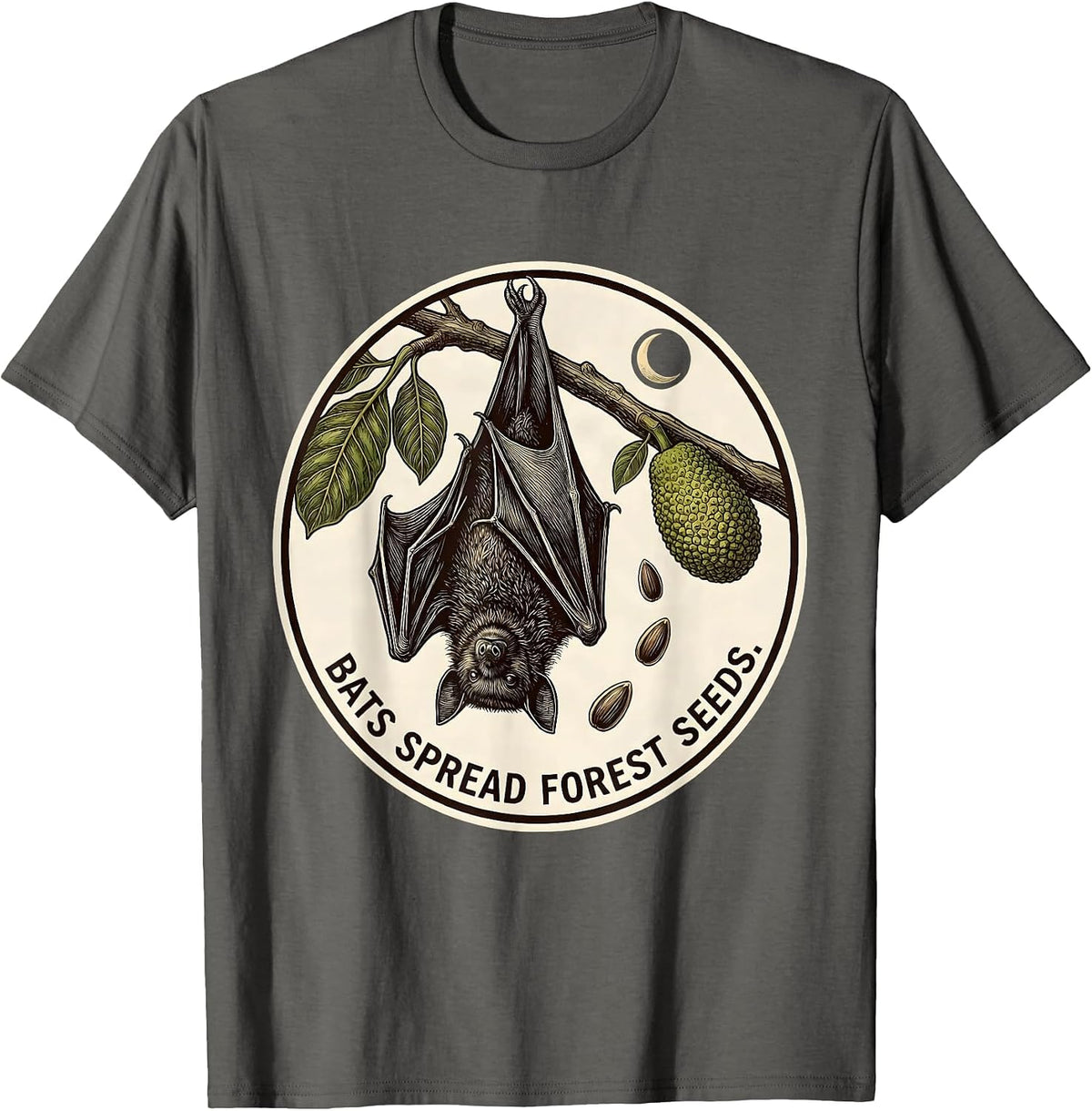 Men's Bats Spread Forest Seeds Botanical Bat Lover Halloween T-Shirt - Asphalt Grey